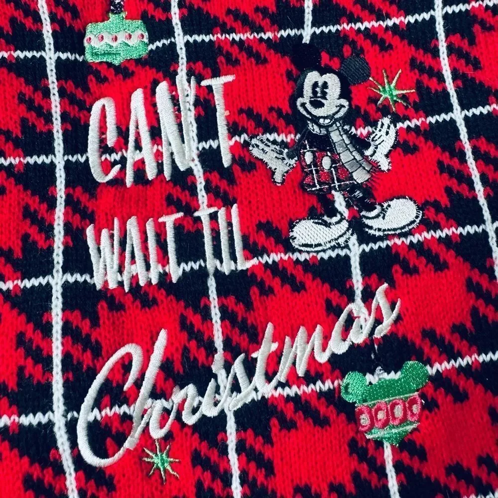 Disney Mickey Mouse Red Plaid Christmas Holiday Dog Pet Sweater M